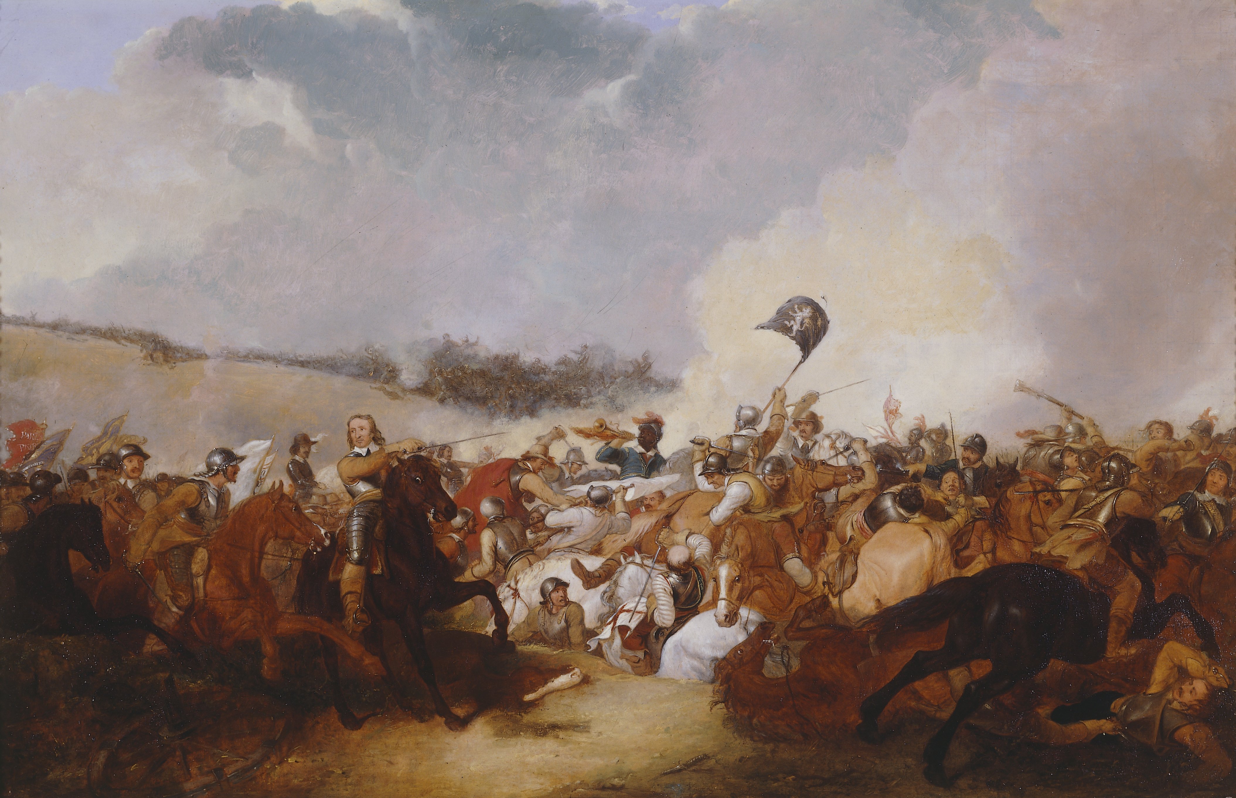‘Cromwell leading his Cavalry into Battle’ by Abraham Cooper, c. 1860, Oil on Canvas. thumbnail